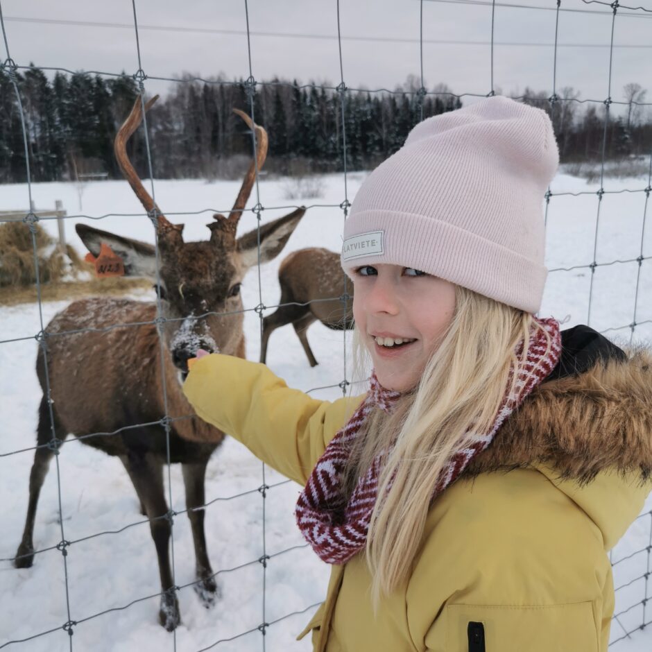 Birzgales pamatskolas skolēni briežu dārzā 