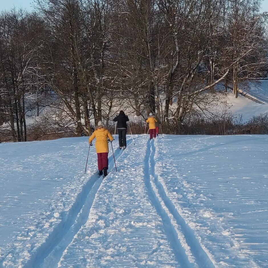Birzgales pamatskolas skolēni sporta un veselības stundās slēpo