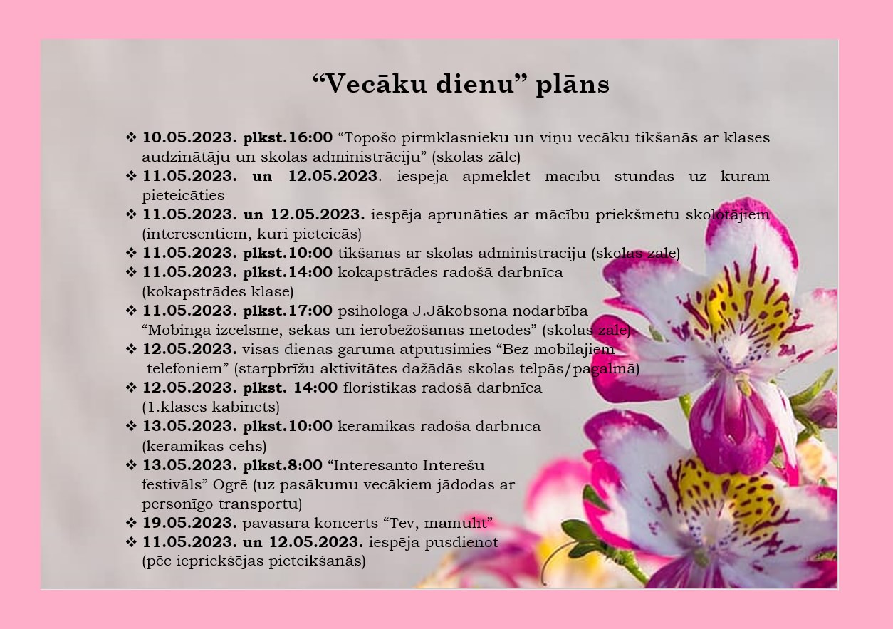 Vecāku dienu plāns